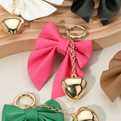 Fashnzfab Faux Leather Bow Metal Heart Drop Keychain / Bag Charm In Multi