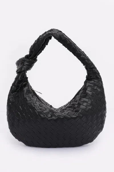 Fashnzfab Faux Leather Braided Big Hobo Bag In Black