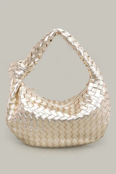 Fashnzfab Faux Leather Braided Big Hobo Bag In Gold