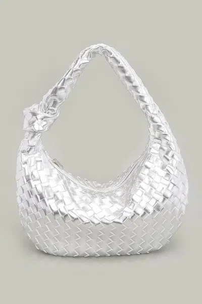 Fashnzfab Faux Leather Braided Big Hobo Bag In Silver