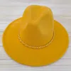 Fashnzfab Faux Leather Braided Chain Band Pointed Fedora Hat In Gold