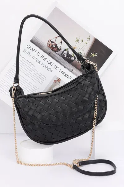 Fashnzfab Faux Leather Braided Double Hobo Bag In Black