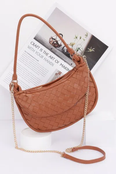 Fashnzfab Faux Leather Braided Double Hobo Bag In Brown