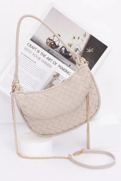 Fashnzfab Faux Leather Braided Double Hobo Bag In Sand
