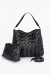 Fashnzfab Faux Leather Braided Embossed Hobo Bag In Black