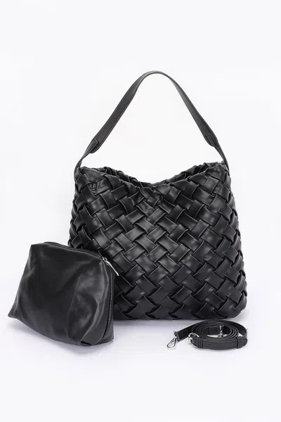 Fashnzfab Faux Leather Braided Embossed Hobo Bag In Black