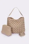 Fashnzfab Faux Leather Braided Embossed Hobo Bag In Brown