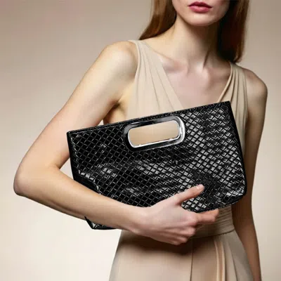 Fashnzfab Faux Leather Braided Evening Clutch Crossbody Bag In Black