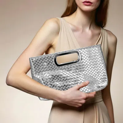 Fashnzfab Faux Leather Braided Evening Clutch Crossbody Bag In Silver