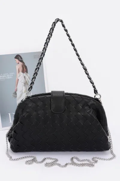 Fashnzfab Faux Leather Braided Frame Shoulder Bag In Black