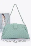 Fashnzfab Faux Leather Braided Frame Shoulder Bag In Green