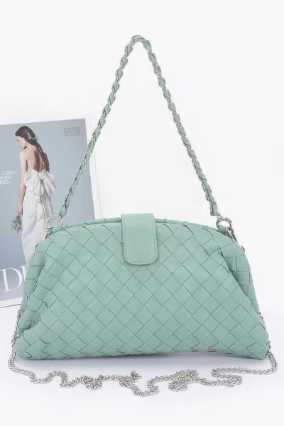 Fashnzfab Faux Leather Braided Frame Shoulder Bag In Green