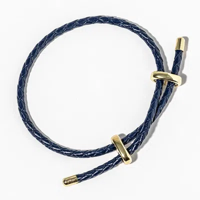 Fashnzfab Faux Leather Braided Gold Dipped Tip Adjustable Bracelet - Gold, Navy In Multi