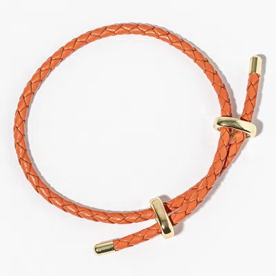 Fashnzfab Faux Leather Braided Gold Dipped Tip Adjustable Bracelet - Gold, Orange In Multi