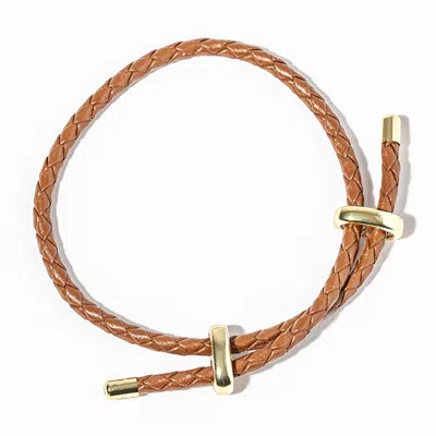 Fashnzfab Faux Leather Braided Gold Dipped Tip Adjustable Bracelet In Brown