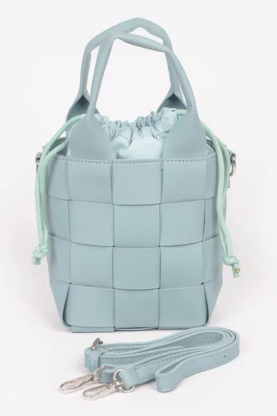 Fashnzfab Faux Leather Braided Handle Bag W/canvas Pouch In Blue