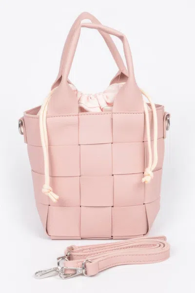 Fashnzfab Faux Leather Braided Handle Bag W/canvas Pouch In Pink