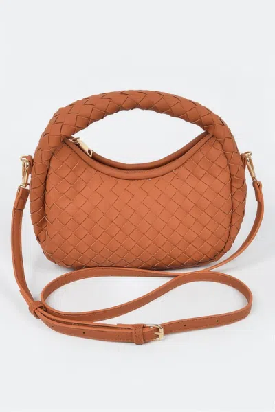 Fashnzfab Faux Leather Braided Hobo Clutch In Brown