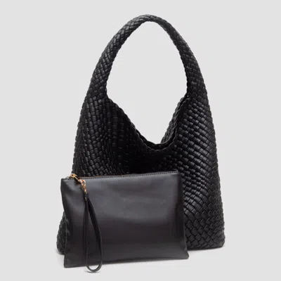 Fashnzfab Faux Leather Braided Hobo Shoulder Bag With Pouch In Black