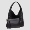 Fashnzfab Faux Leather Braided Hobo Shoulder Bag With Pouch In Black