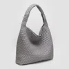 Fashnzfab Faux Leather Braided Hobo Shoulder Bag With Pouch In Gray