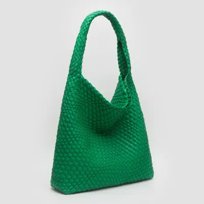 Fashnzfab Faux Leather Braided Hobo Shoulder Bag With Pouch In Green
