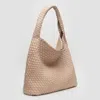 Fashnzfab Faux Leather Braided Hobo Shoulder Bag With Pouch In Sand