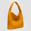 Fashnzfab Faux Leather Braided Hobo Shoulder Bag With Pouch In Yellow