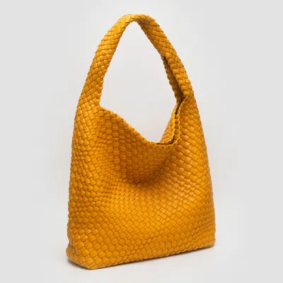 Fashnzfab Faux Leather Braided Hobo Shoulder Bag With Pouch In Yellow