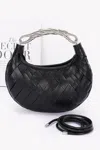 Fashnzfab Faux Leather Braided Metal Handle Clutch In Black