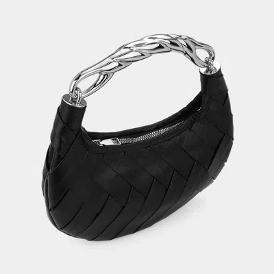Fashnzfab Faux Leather Braided Metal Top Handle Dumpling Handbag / Crossbody Bag In Black