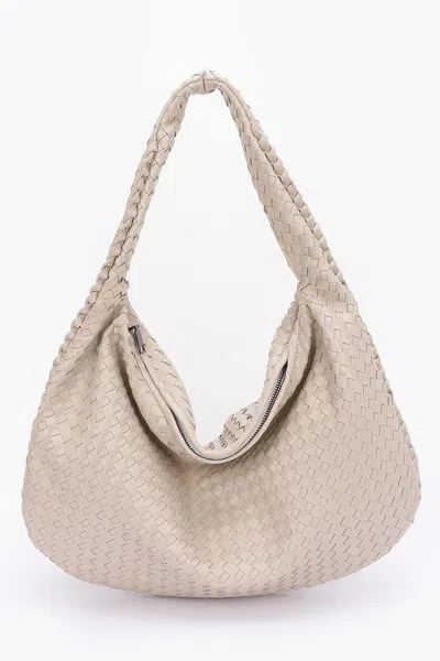 Fashnzfab Faux Leather Braided Shoulder Bag In Beige