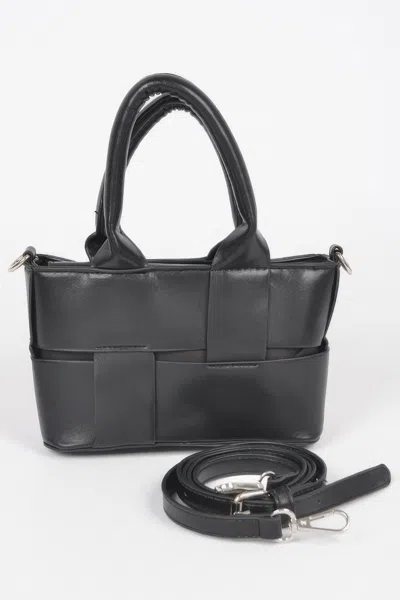 Fashnzfab Faux Leather Braided Small Tote Bag In Black