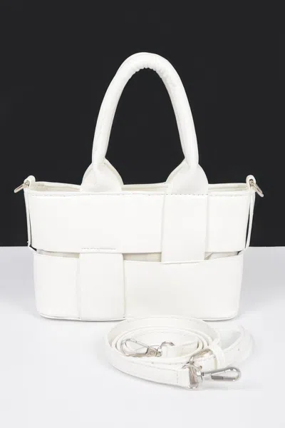 Fashnzfab Faux Leather Braided Small Tote Bag In White