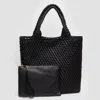 Fashnzfab Faux Leather Braided Top Handle Tote Bag With Pouch In Black