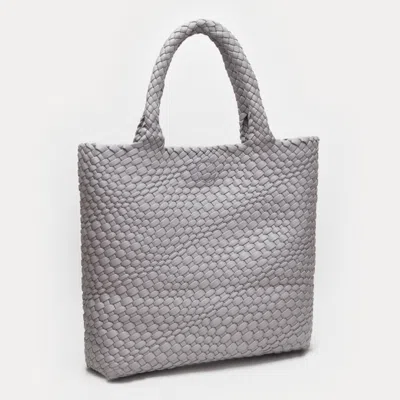 Fashnzfab Faux Leather Braided Top Handle Tote Bag With Pouch In Gray