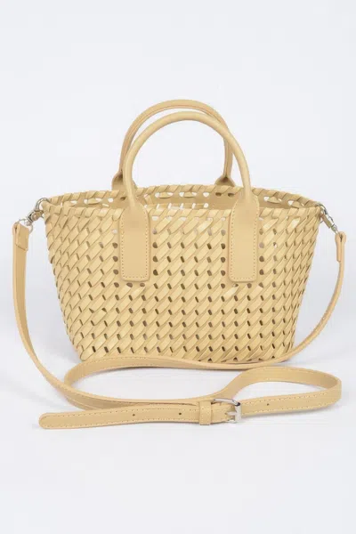 Fashnzfab Faux Leather Braided Tote Bag In Beige