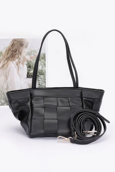 Fashnzfab Faux Leather Braided Tote Bag In Black