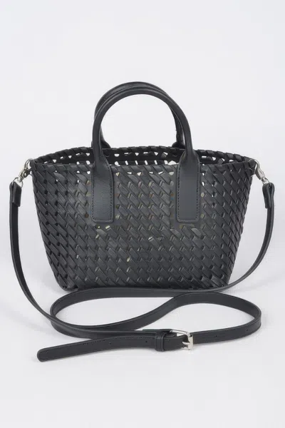 Fashnzfab Faux Leather Braided Tote Bag In Black