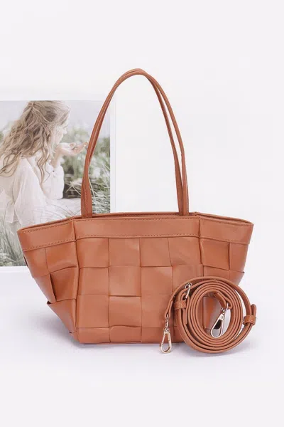 Fashnzfab Faux Leather Braided Tote Bag In Brown