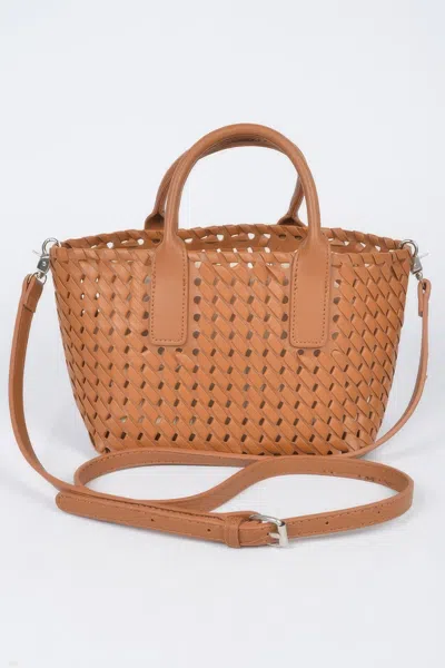 Fashnzfab Faux Leather Braided Tote Bag In Brown