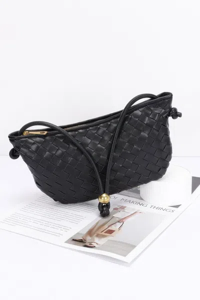 Fashnzfab Faux Leather Braided Wrist And Shoulder Bag In Black