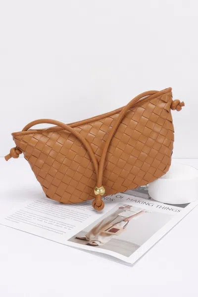 Fashnzfab Faux Leather Braided Wrist And Shoulder Bag In Brown