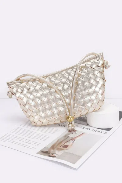 Fashnzfab Faux Leather Braided Wrist And Shoulder Bag In Gold