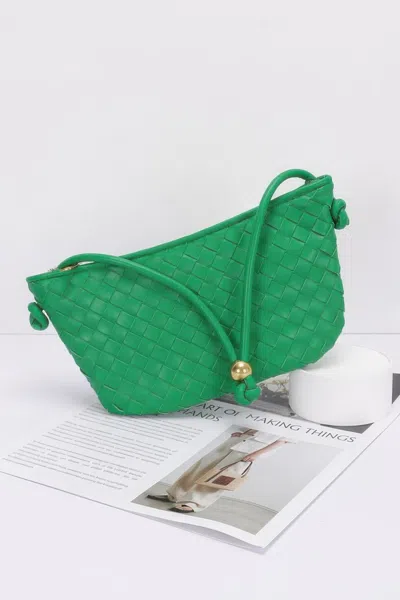 Fashnzfab Faux Leather Braided Wrist And Shoulder Bag In Green