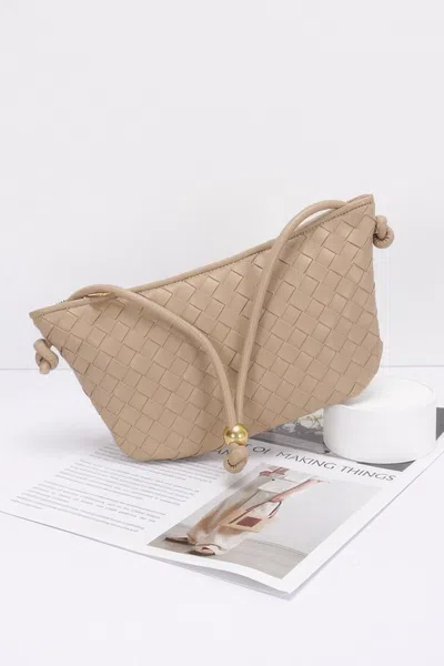 Fashnzfab Faux Leather Braided Wrist And Shoulder Bag In Sand