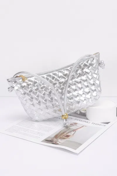 Fashnzfab Faux Leather Braided Wrist And Shoulder Bag In Silver