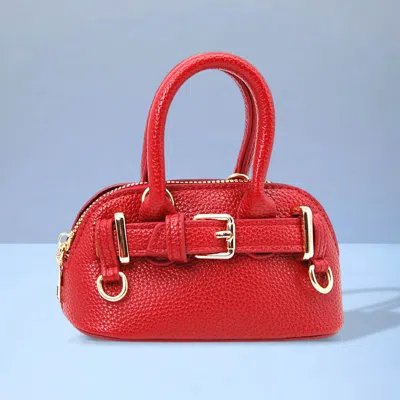 Fashnzfab Faux Leather Buckle Detail Mini Top Handle Crossbody Handbag In Red