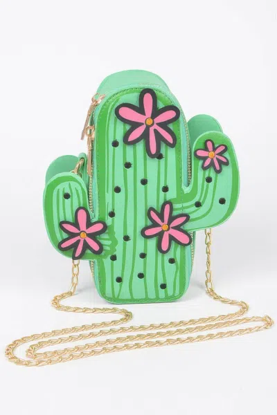 Fashnzfab Faux Leather Cactus Crossbody Bag In Green
