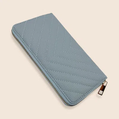 Fashnzfab Faux Leather Chevron Quilted Zip Around Wristlet Long Wallet In Blue